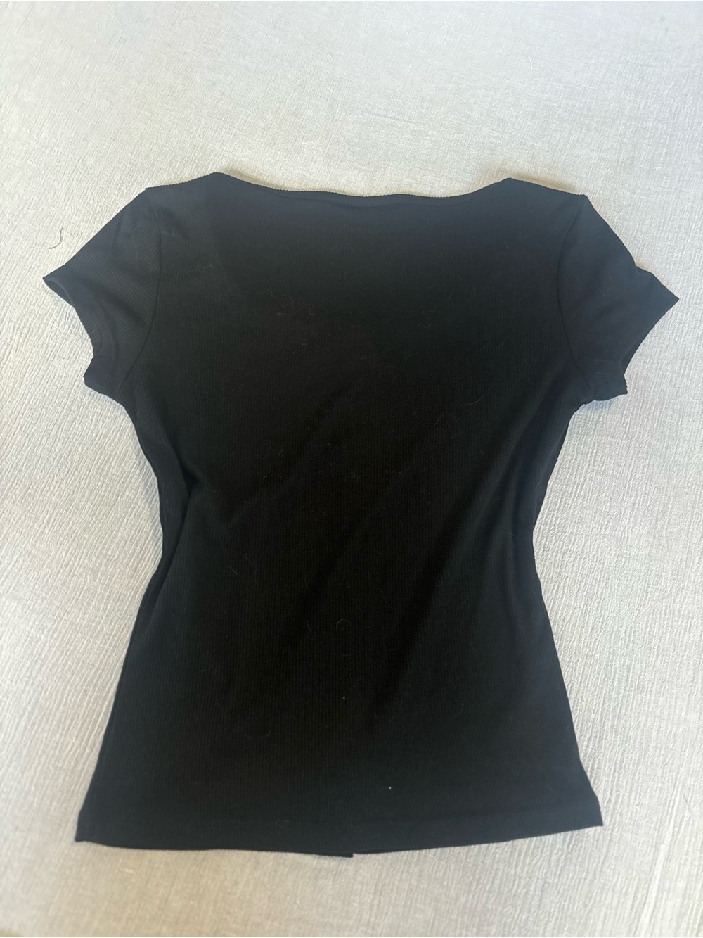 JoyLab Black Ribbed Button-Front Short Sleeve Top - Picture 3 of 4